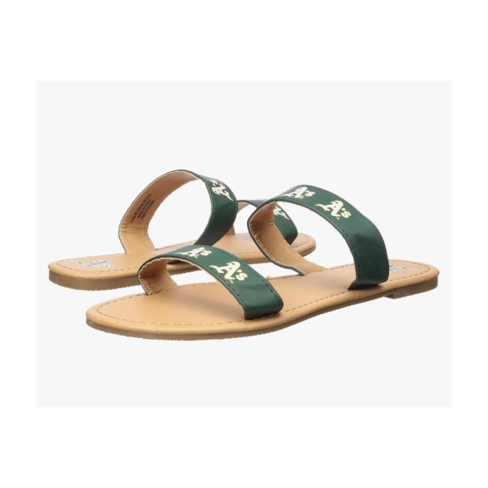 🆕 Oakland A’s MLB women’s slide slip on sandals green yellow tan
